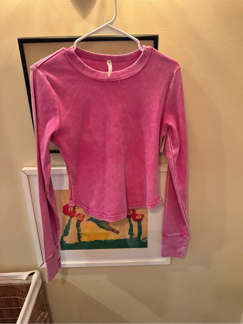 Free People Movement Pink Ribbed Long Sleeve Top XL Acid Wash